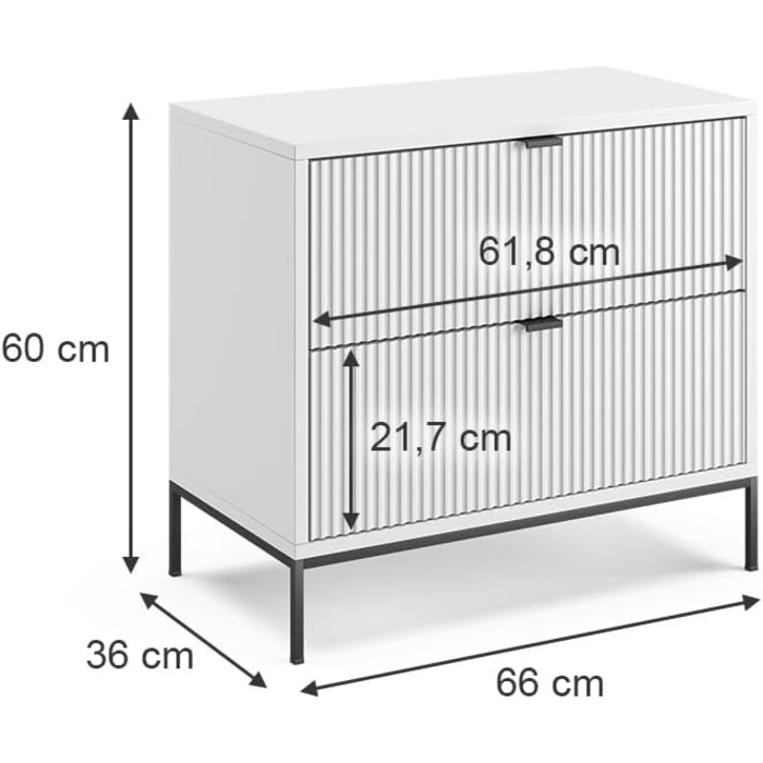 Приліжкова тумбочка Vicco Eliza, Біла, 66x60 см, Набір з 2 шт.