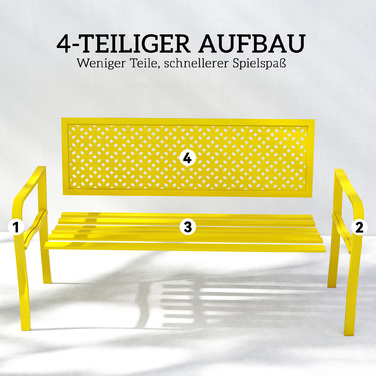 Лавочка для саду на 2 особи, металева, стійка до погодних умов. Міцна конструкція з антикорозійним покриттям та геометричним дизайном, витримує до 240 кг.