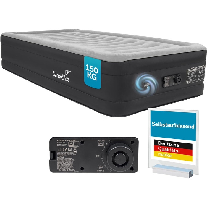 Надувний матрац Skandika Sveja Flex | Самостійно надувний матрац для кемпінгу, 204 x 151 x 43 см, 300 кг, з насосом та сумкою
