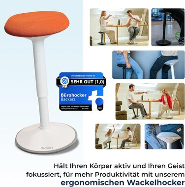 Ергономічний офісний стілець-хокер з регулюванням висоти та ефектом балансування, помаранчевий (55-80 см). Тест-переможець! Стілець для стоячої роботи