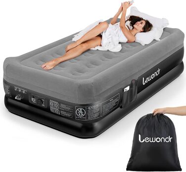 Надувне ліжко Lewondr на 2 особи з вбудованим насосом, 191x99x46 см, сірий, для кемпінгу, дому, гостей, подорожей (250 кг)