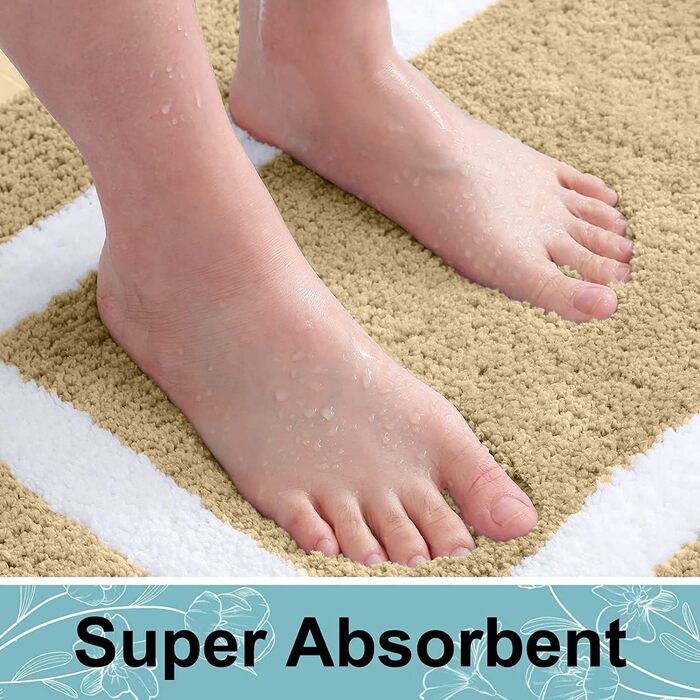 Набір килимків для ванної кімнати Homaxy: антиковзаючі, м'які, з мікрофібри, пухнасті. 2 шт. (40x60 см + 50x76 см), бежевий колір