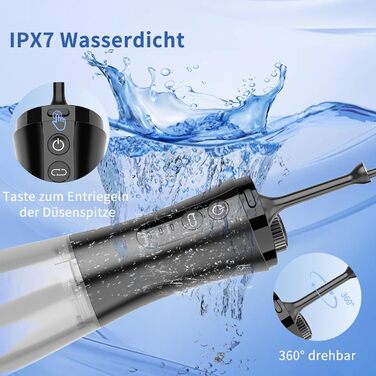 Електрична ірigator для порожнини рота VITCOCO бездротовий, 350 мл, 12 режимів, 5 насадок, чорний