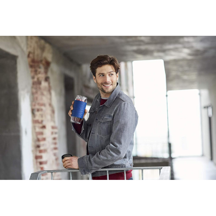 Емса N20805 Чайний горнятко з подвійними стінками | 0,4 л | знімний фільтр | без BPA | 100% герметичне | не протікає | придатне для миття в посудомийній машині | 360° отвір для пиття | Синій