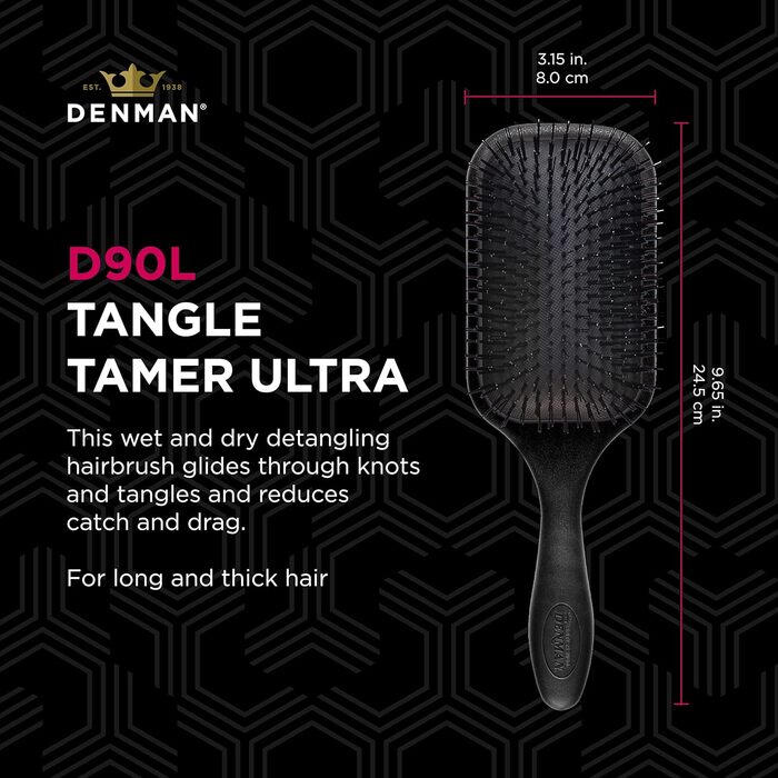 Щітка-гребінець Denman Tangle Tamper - для кучерявого та чорного волосся, вологого та сухого, D90L (чорна)