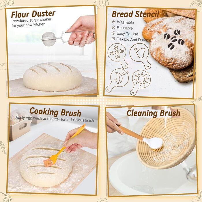 Набір для закваски: повний комплект з банкою, формами для перевірки закваски (9 дюймів кругла, 10 дюймів овальна), 18 аксесуарів для випічки, подарунок для професіоналів та домашніх пекарів