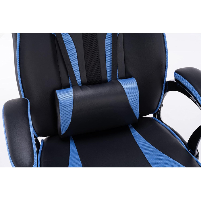 Ігрове крісло ADGO Drift з підлокітниками, комп'ютерне крісло, ігрове крісло, стілець, офісне крісло з підголівником, ергономічне, конференц-робота, обертове крісло з екошкіри для домашнього офісу (синій)