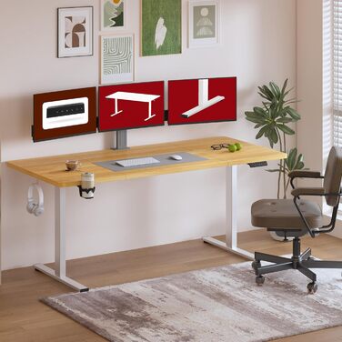 Електричний регульований стіл Sanodesk 180x80 см з пам'яттю, для офісу та дому (Акорн)