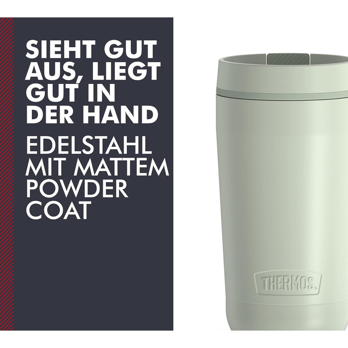 Термос GUARDIAN MUG 0,35 л, мат-зелений, ізолюючий термокружка з нержавіючої сталі з порошковим покриттям, сталевий термос, термокружка для кави на виніс, зручне використання, абсолютно герметична, придатна для миття в посудомийній машині 0,35Л Мат-зелени