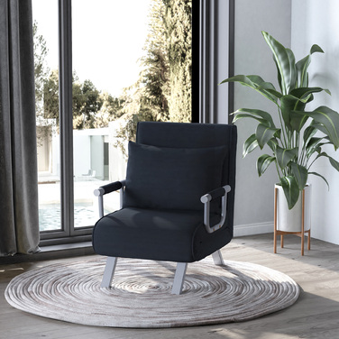 Диван-ліжко HOMCOM 2-в-1 з регульованою спинкою 65L x 77W x 80H см, знімний чохол, подушка, стійкий і стійкий до іржі, поліестер чорний