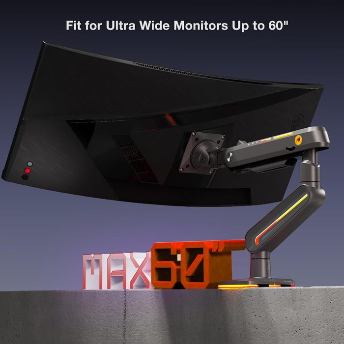 Кріплення для монітора NB Ergonomic RGB, сумісне з моніторами 32-60 дюймів, вантажопідйомність до 20 кг, чорний