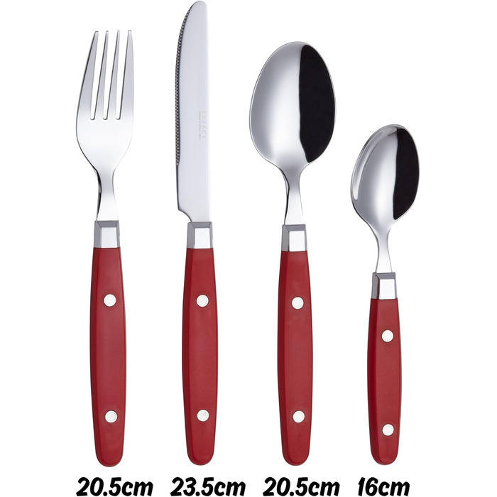 EXZACT Набір столових приборів 24 шт. з нержавіючої сталі з ручками з фіксацією - Ретро стиль. В комплекті: 6 виделок, 6 ножів, 6 ложок, 6 чайних ложок - Червоний