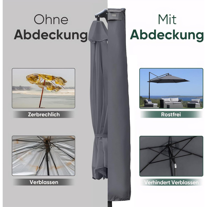 Захисний чохол для парасольки від сонця, сірий, 260x40/70/50 см