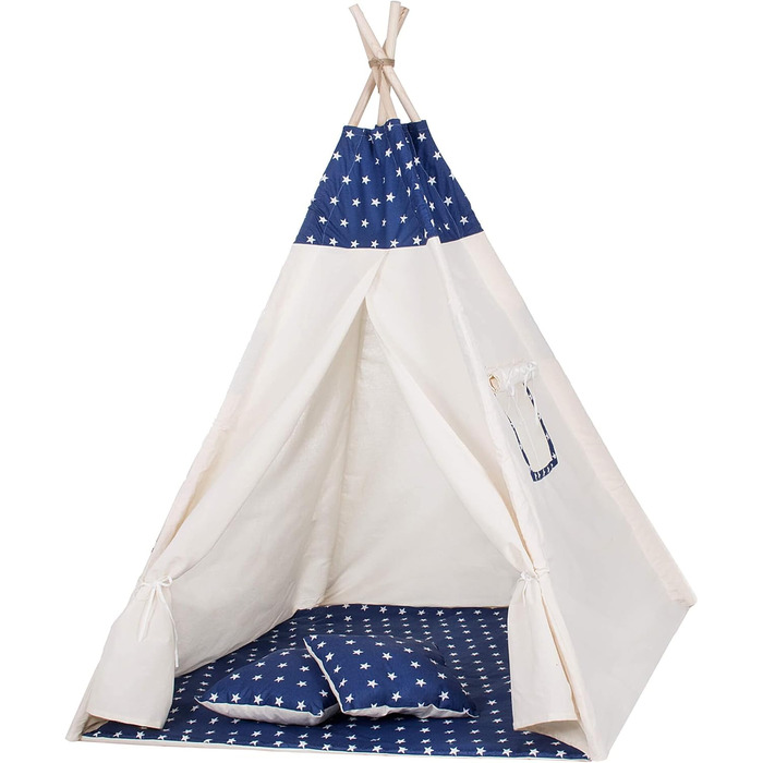 Дитячий намет-типі SPRINGOS, 160 x 120 x 100 см, темно-синій з зірками, з килимком та подушкою