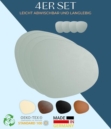 Набори серветок на стіл, 4 шт. – Екологічні, стабільні та неслизькі – Шкіра з переробленої шкіри преміум-якості, Made in Germany (Сучасний стиль), сірі
