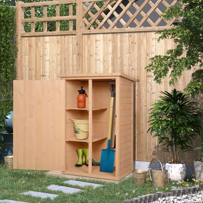 Outsunny Garden Shed Садовий сарай Садовий сарай з полицями Садовий сарай Сарай для зберігання саду Ялиця Натуральне дерево 75 x 56 x115 см | Аосом