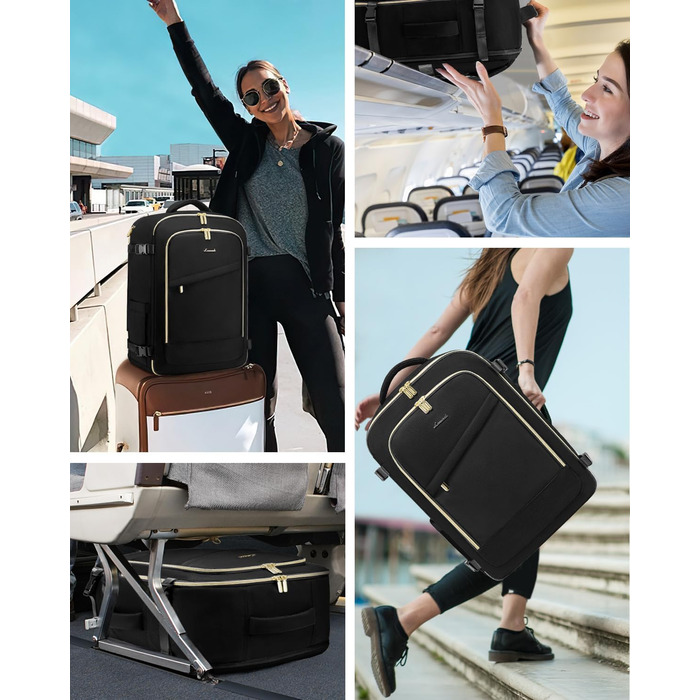 LOVEVOOK Рюкзак для ручної поклажі, дорожній рюкзак для жінок, водонепроникний, з відділенням для взуття, 17-дюймовий ноутбук, рюкзак для подорожей, 40L, 45x36x20, чорний