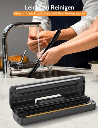 Вакууматор 5 в 1 для продуктів з вбудованим різаком та функцією Sous Vide, вакуумний пакувальник з набором пакетів та шлангом, чорний