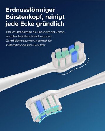 Електрична звукова зубна щітка для дорослих та дітей, 5 режимів чищення, 3 рівні інтенсивності, таймер, 8 насадок, кейс для подорожей, біла (1 шт.)