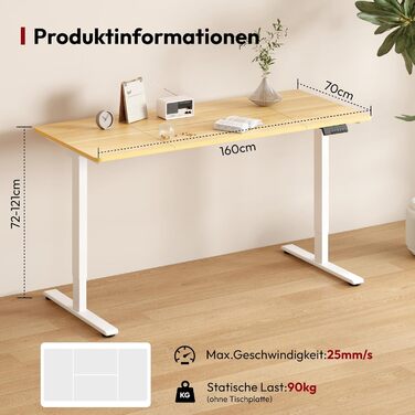 SANODESK Регульований стіл за висотою 160x70 см – Електричний столик для стоячи/сидячи з подвійним мотором, вантажопідйомність до 90 кг, ергономічне робоче місце (білий+горіх) 160 x 70 см Горіх