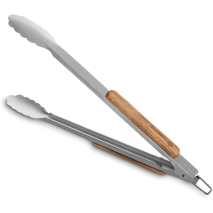 Набір гриль-посуду BURNHARD 5 предметів, 42 см, акацієве дерево, нержавіюча сталь, аксесуари для грилю (щипці, лопатка, виделка, щітка, знімач решітки)