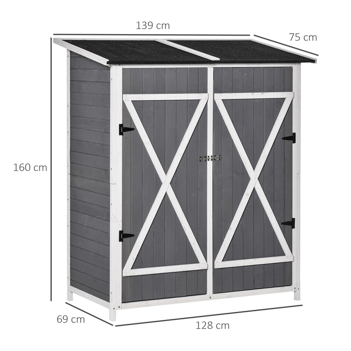Outsunny Garden Shed Садова шафа 2 двері Асфальтова покрівля Ялина Дерево Сірий + Білий 139x75x160см | Аосом