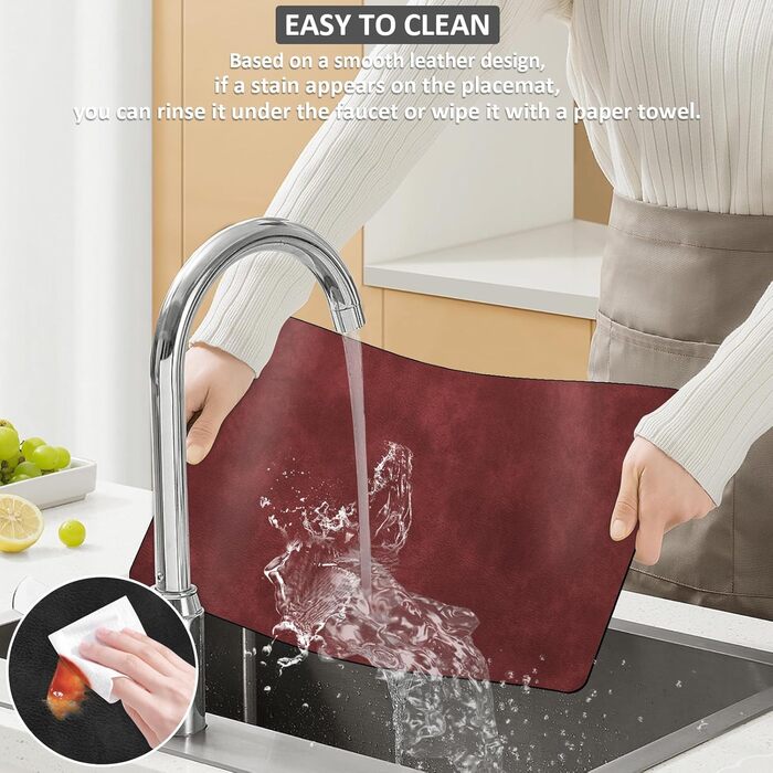 Підставки під гаряче та серветки під тарілку з екошкіри, 6 шт. | Стійкі до гарячого, неслизькі, для кухні та обіднього столу | Зелено-сірий набір