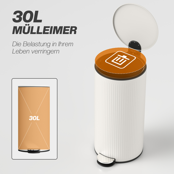 Відро для сміття 30 л з м'яким закриттям кришки та педаллю, внутрішній відрізок з металу, чорного кольору, розміри 36 x 30 x 60,5 см