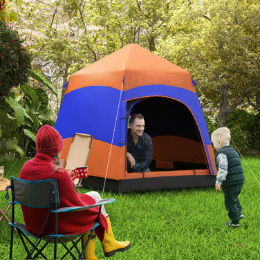 Outsunny Family Tent Quick-Up Tent Двостінний намет на 4-6 осіб, 4 сезони, водонепроникний, з москітною сіткою, 2 двері
