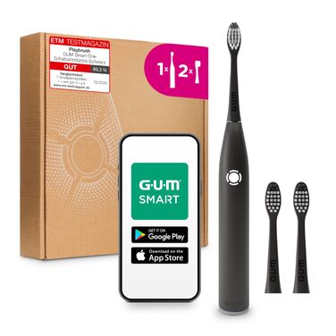 GUM SMART ONE електрична зубна щітка з контролем швидкості, таймером, 4 режимами чищення, акумулятором до 6 тижнів та додатковими насадками (чорний, 1 шт)
