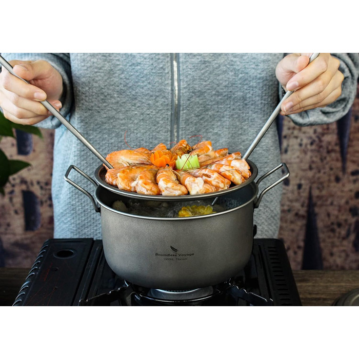 Набір посуду iBasingo Titan для кемпінгу: каструля 1.9L та сковорода 900ml з кришкою. Легкий, портативний, з кришкою, для приготування їжі на відкритому повітрі та вдома. Ti2057C