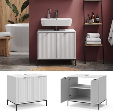 Тумба під раковину Vicco Eliza, біла, 70 x 63 см, 2 дверцята для зберігання аксесуарів для ванної кімнати та косметики