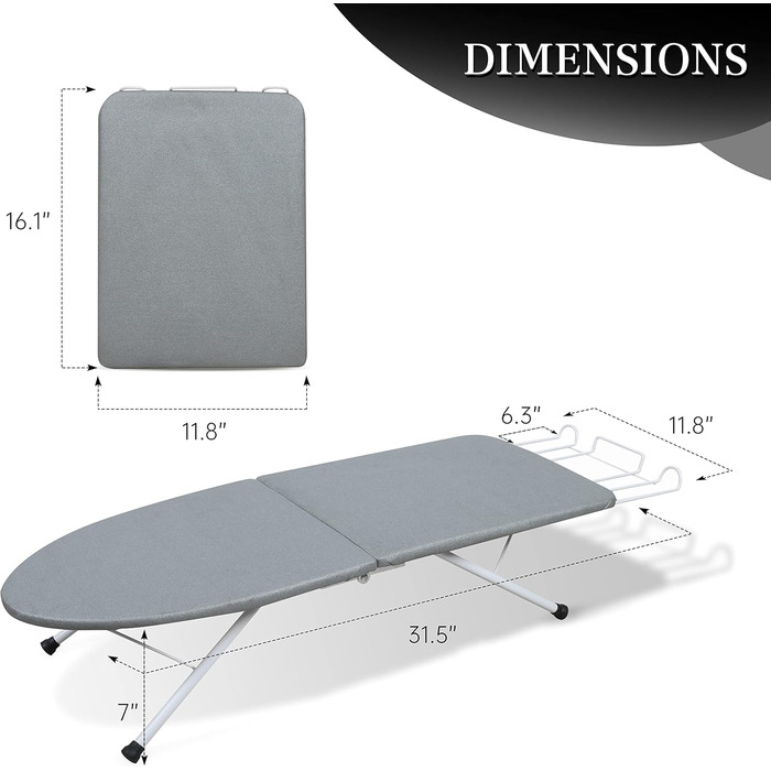 Настільна прасувальна дошка ZOES HOMEWARE, складана, сіра, 80 x 30 x 17,8 см