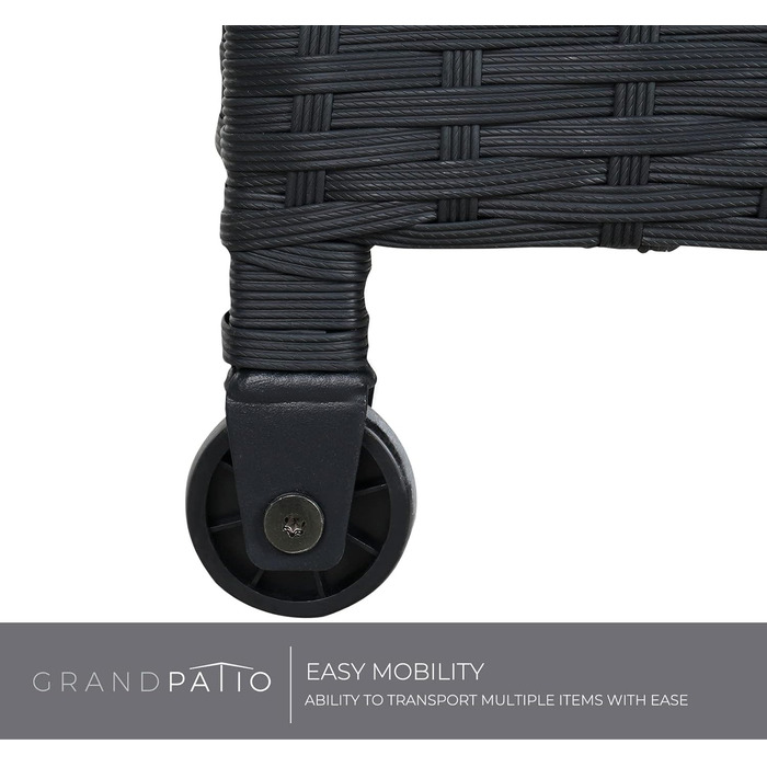 Ящик для зберігання садовий плетений Grand Patio 480л з кришкою, газліфтом, колесами, чорний