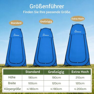 Складана душова кабіна-намет WolfWise для кемпінгу та переодягання, водонепроникний намет-туалет з UV-захистом, компактний та легкий (1,9м x 1м), синій