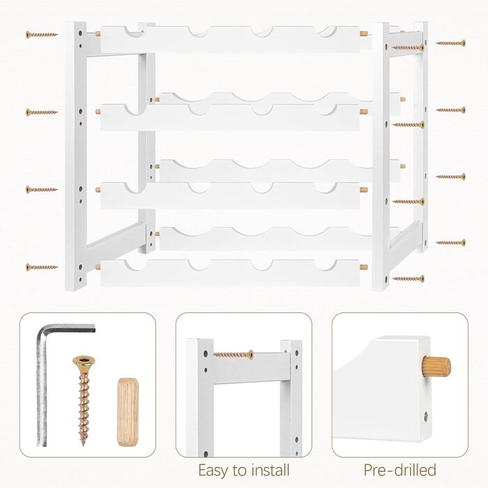 Стелаж для вина VASMIA з бамбука, 3-ярусний, на 12 пляшок, для кухні та підсобки, білий