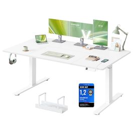Стол для роботи VASAGLE з регулюванням висоти 160x80 см, USB-C, підставка для розеток, стоячий стіл, нагадування про перерви, 3 пам'яті, для офісу, матовий білий