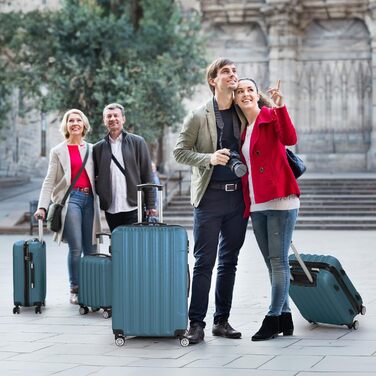 Набір валіз LALAHO 3/4/5 шт. з косметичками, жорсткі валізи з ABS, набір для подорожей, ручна поклажа (Морська синя – 4)