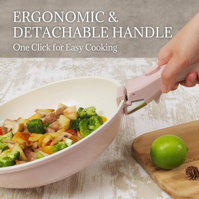 Набір каструль та сковорідок 23 частини з антипригарним покриттям. Підходить для всіх типів плит, духовка, без PFAS, PTFE, PFOA. Кремово-білий (8 предметів рожевий)