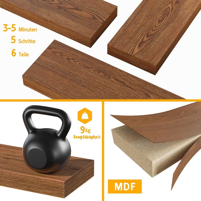 Полиці настінні BAMEOS, комплект з 2 шт, 60 см, дуб американський - для ванної, кухні, вітальні, спальні