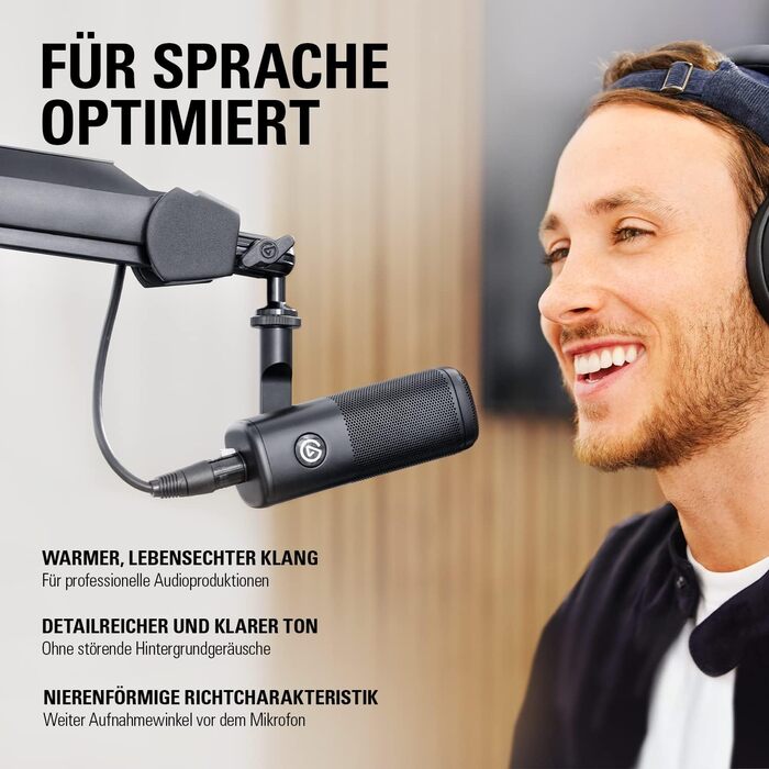 Elgato Wave DX — динамічний XLR-мікрофон для подкастів, стрімінгу та трансляцій, кардіоїдна діаграма, шумозаглушення, не потребує підсилювача, сумісний з Mac/PC