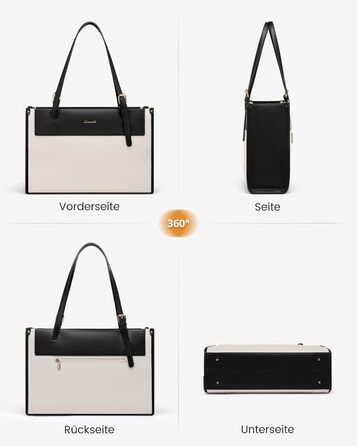 LOVEVOOK Сумка для ноутбука, жіноча велика водонепроникна сумка-шоппер з PU шкіри, для роботи, навчання, 15.6 дюймів (Чорний+бежевий)