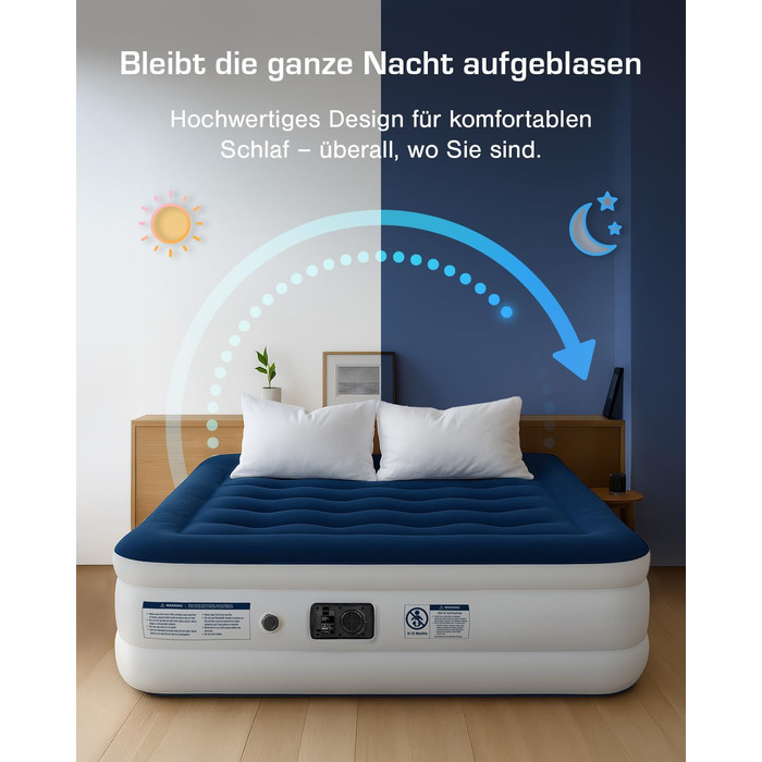 Надувне ліжко Active Era Luxus для 2 осіб з електричним насосом та інтегрованим подушками, 200 x 150 x 36.5 см - ідеально для кемпінгу та гостей