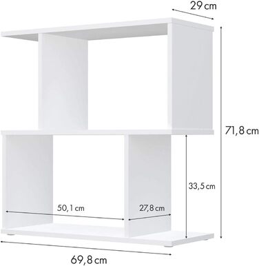 Книжкова шафа Polini Smart Standing Shelf у S-подібній формі 2 відділення 71,8 x 69,8 x 29 см Білий