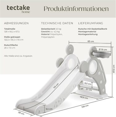 Дитяча гірка Tectake® з баскетбольним кільцем, розкладні гірки для дітей від 2 років, ігрові комплекси для активного відпочинку в приміщенні та на вулиці