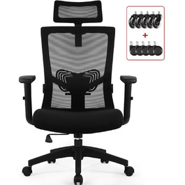 Ергономічне крісло Daccormax для офісу: регульована спинка, підголівник, підлокітники, чорний, 150 кг