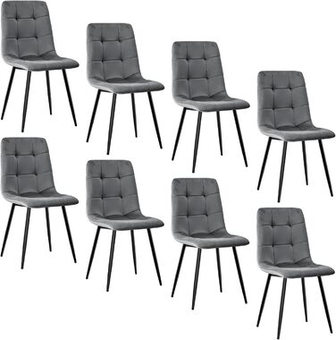 Набір обідніх стільців, 8 шт., з м'яким сидінням, темно-сірий, чорні металеві ніжки, вантажопідйомність 120 кг