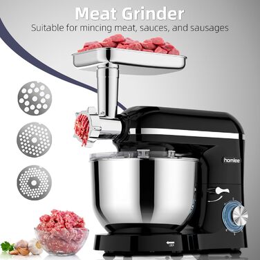 Універсальна кухонна машина 2000W 3-в-1 з м'ясорубкою, соковитискачем та мікшером, 6 швидкостей, 5.5л чаша з нержавіючої сталі, чорний колір