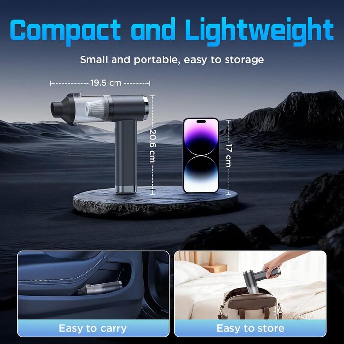Акумуляторний ручний пилосос 4в1 Vac104, бездротовий автомобільний міні-пилосос 25000Па, безщітковий мотор 150000 об/хв, 6000mAh, для авто, дому та офісу