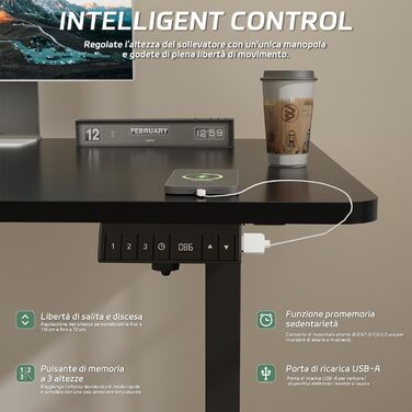 Регульований за висотою стіл Airfish з USB-роз'ємом, електричний стіл з кабельною коробкою, комп'ютерний/офісний стіл, стоячий стіл з нагадуванням про сидячу роботу (Нут, 120 x 70 см)